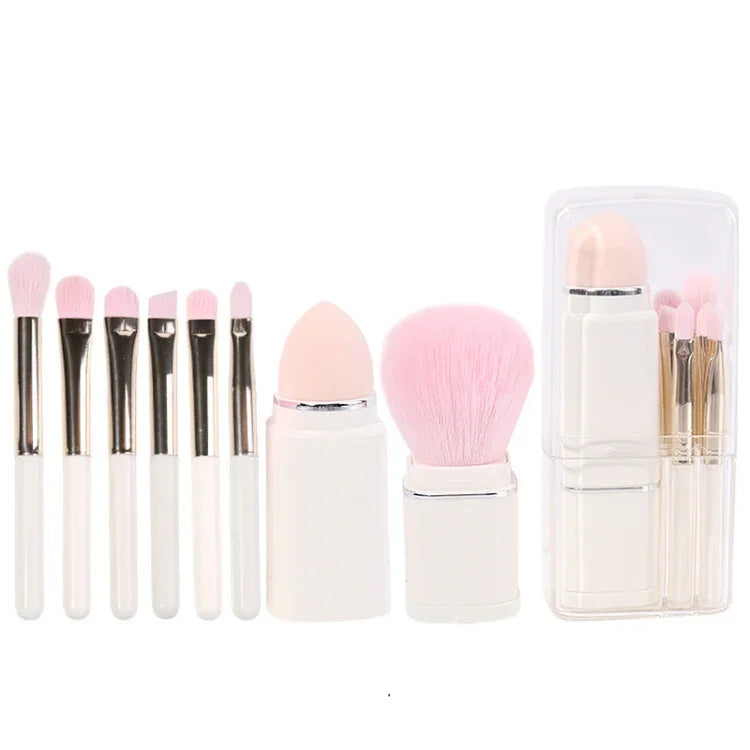 Lot de 8 pinceaux de maquillage carrés rétractables portables, pour fard à joues et fard à paupières, idéal pour les débutants, 8 en 1 (Blanc Lait), 8 en 1 (Rouge Vin), 8 en 1 (Chair), 8 en 1 (Bleu Clair)