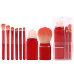Lot de 8 pinceaux de maquillage carrés rétractables portables, pour fard à joues et fard à paupières, idéal pour les débutants, 8 en 1 (Blanc Lait), 8 en 1 (Rouge Vin), 8 en 1 (Chair), 8 en 1 (Bleu Clair)