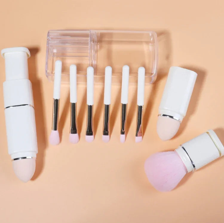 Lot de 8 pinceaux de maquillage carrés rétractables portables, pour fard à joues et fard à paupières, idéal pour les débutants, 8 en 1 (Blanc Lait), 8 en 1 (Rouge Vin), 8 en 1 (Chair), 8 en 1 (Bleu Clair)