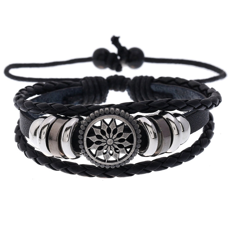 Bracelet réglable en cuir avec perles tournesol, lot de 5 pièces BX222