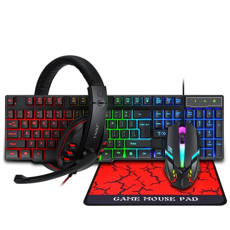 Ensemble clavier, souris et casque de jeu lumineux 4 en 1 T-WOLF TF-800