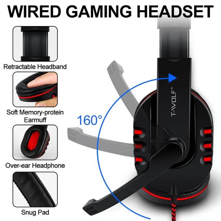 Ensemble clavier, souris et casque de jeu lumineux 4 en 1 T-WOLF TF-800