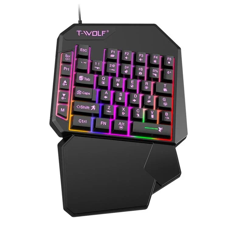 T-WOLF Clavier de jeu mobile à une main, Spécification :, Clavier T19, Ensemble TF-900, Clavier + Souris + Trône