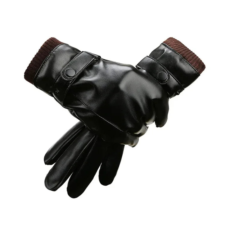 Gants d'équitation en PU doublés polaire coupe-vent chauds pour hommes, automne-hiver, 01