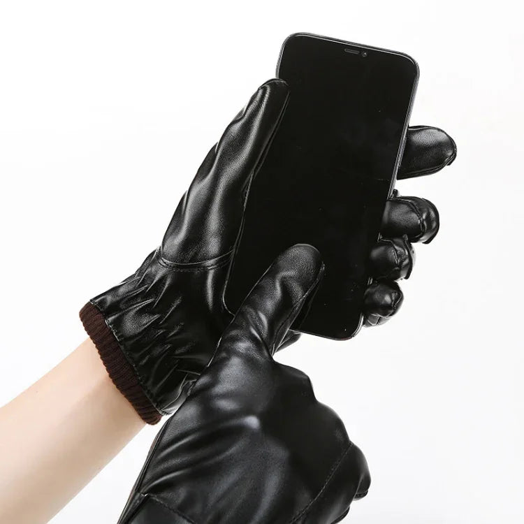 Gants d'équitation en PU doublés polaire coupe-vent chauds pour hommes, automne-hiver, 01