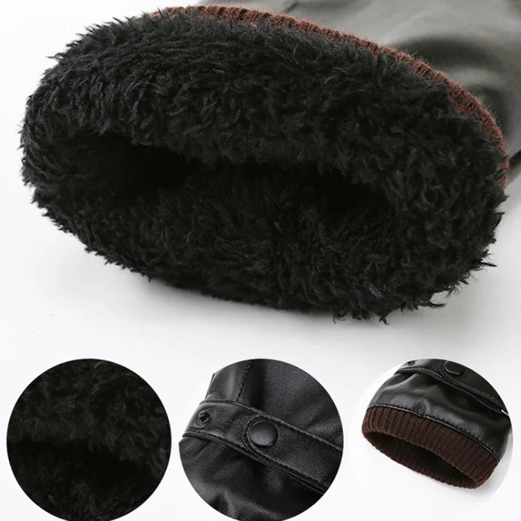 Gants d'équitation en PU doublés polaire coupe-vent chauds pour hommes, automne-hiver, 01