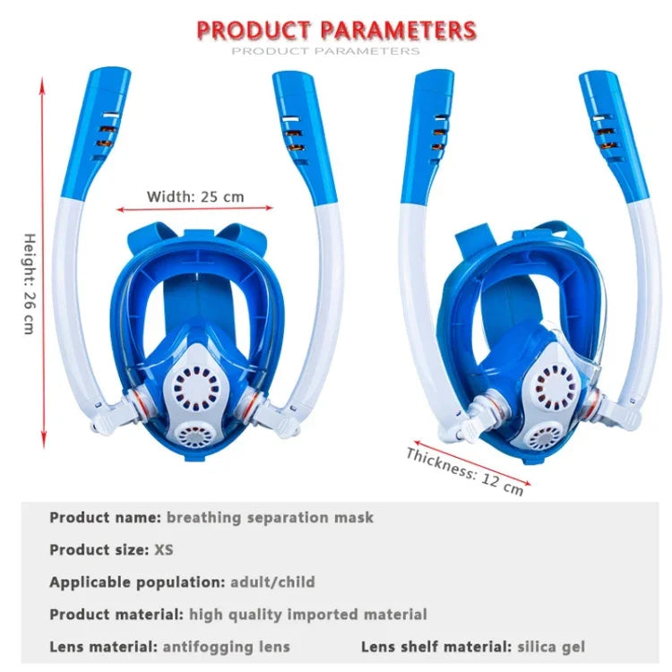 Masque de plongée et de snorkeling enfant double tube en silicone, lunettes de natation, taille XS