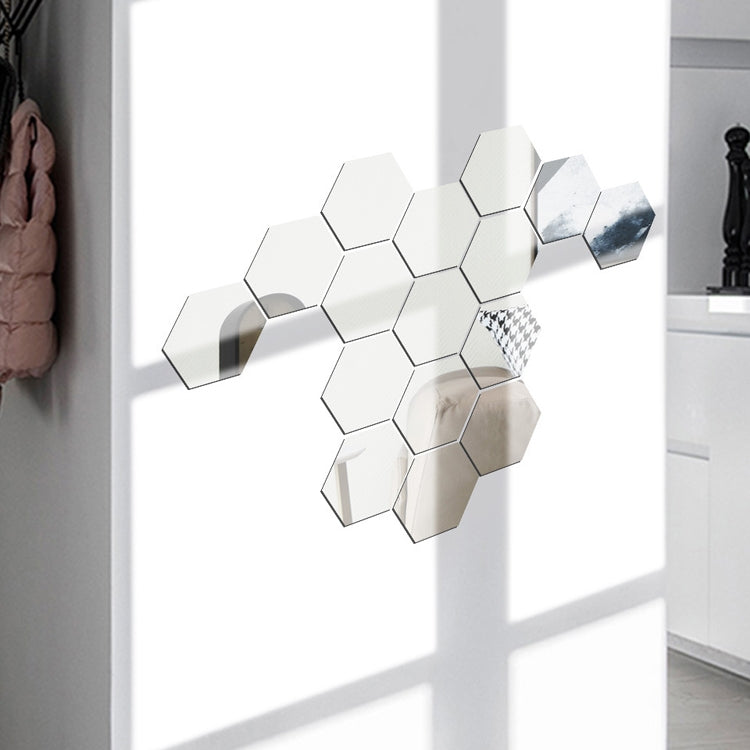 YM300 16 PIÈCES / Ensemble Autocollants muraux personnels pour la maison Miroir décoratif mural en acrylique, Hexagone Noir, Hexagone Argent, Hexagone Or, Quatuor Noir, Quatuor Argent, Quatuor Or, Triangle Noir, Triangle Argent, Triangle Or