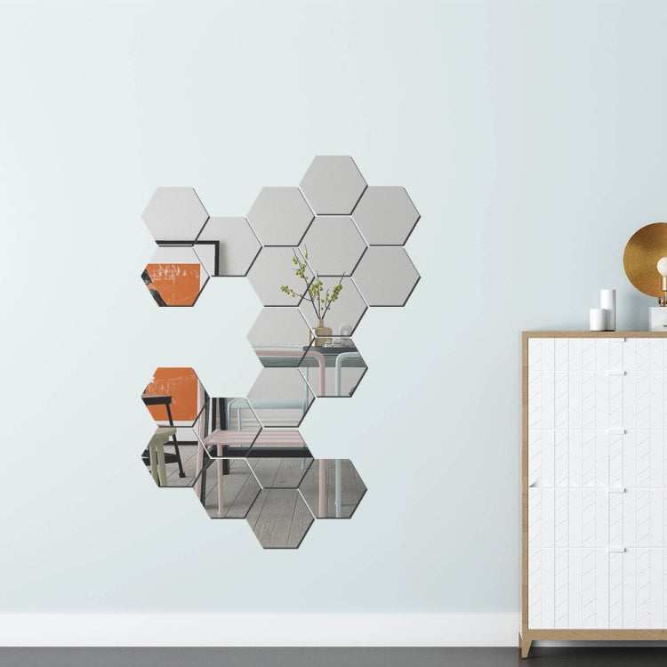 YM300 16 PIÈCES / Ensemble Autocollants muraux personnels pour la maison Miroir décoratif mural en acrylique, Hexagone Noir, Hexagone Argent, Hexagone Or, Quatuor Noir, Quatuor Argent, Quatuor Or, Triangle Noir, Triangle Argent, Triangle Or