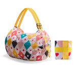 Sac de courses pliable à bandoulière portable, Bleu marine, Rose vif, Léopard noir, Motif losanges, Motif grandes fleurs