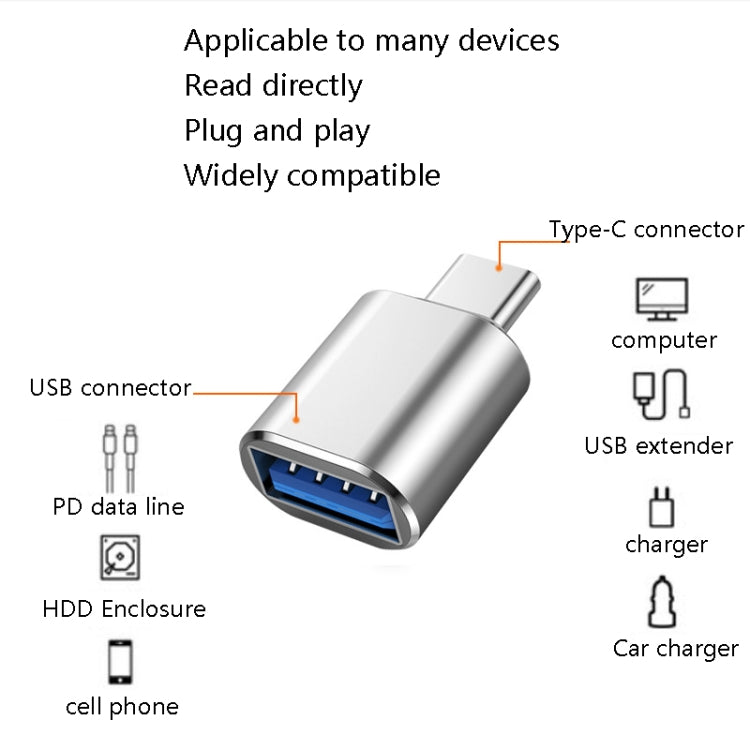 10 PCS Adaptateur OTG USB 3.0 Femelle vers USB-C / Type-C Mâle, 10 PCS sans indicateur