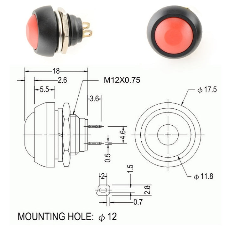 10 pièces petit interrupteur bouton étanche à réarmement automatique, noir, vert, rouge, orange, blanc, bleu