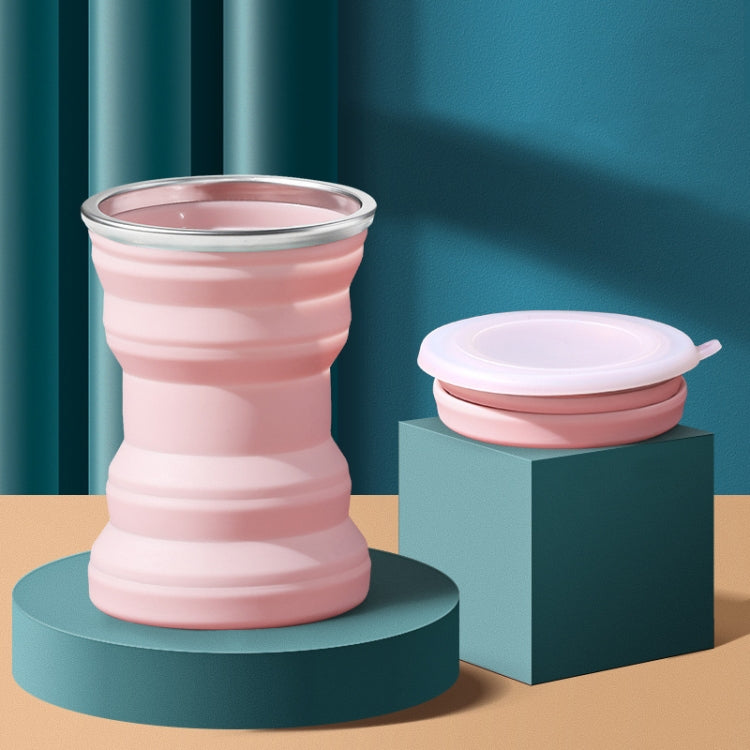 AK1313 Gobelet Pliant Portable en Silicone de 320 ml avec Couvercle, Bleu, Rose, Gris, Blanc