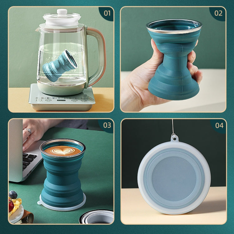 AK1313 Gobelet Pliant Portable en Silicone de 320 ml avec Couvercle, Bleu, Rose, Gris, Blanc