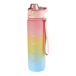 Gourde de sport en plastique grande capacité 1000 ml à couleurs dégradées, Rose Cerise, Bleu Ciel, Gris Argent