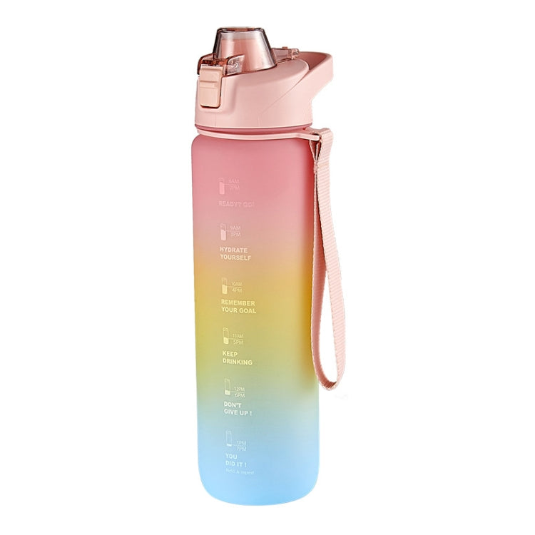 Gourde de sport en plastique grande capacité 1000 ml à couleurs dégradées, Rose Cerise, Bleu Ciel, Gris Argent