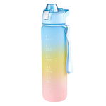 Gourde de sport en plastique grande capacité 1000 ml à couleurs dégradées, Rose Cerise, Bleu Ciel, Gris Argent