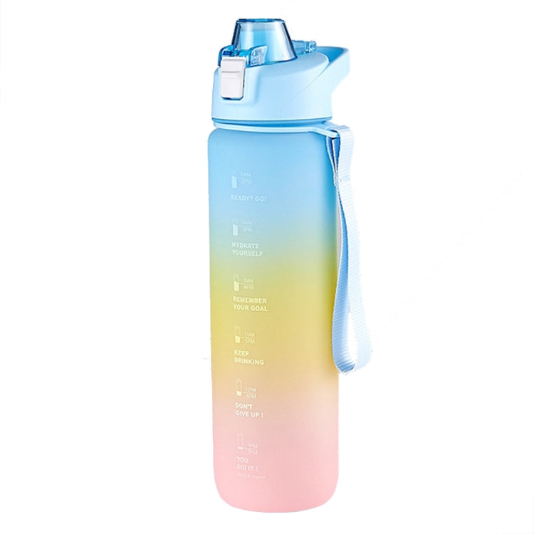 Gourde de sport en plastique grande capacité 1000 ml à couleurs dégradées, Rose Cerise, Bleu Ciel, Gris Argent