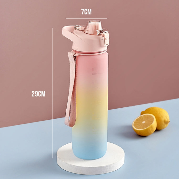 Gourde de sport en plastique grande capacité 1000 ml à couleurs dégradées, Rose Cerise, Bleu Ciel, Gris Argent