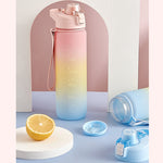 Gourde de sport en plastique grande capacité 1000 ml à couleurs dégradées, Rose Cerise, Bleu Ciel, Gris Argent