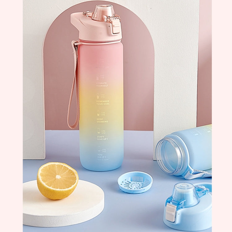 Gourde de sport en plastique grande capacité 1000 ml à couleurs dégradées, Rose Cerise, Bleu Ciel, Gris Argent