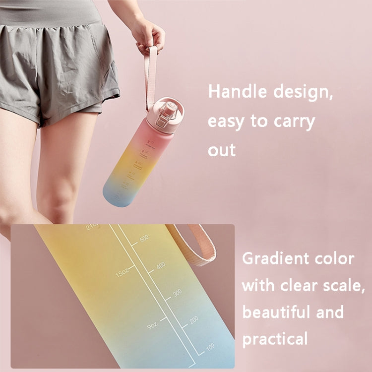 Gourde de sport en plastique grande capacité 1000 ml à couleurs dégradées, Rose Cerise, Bleu Ciel, Gris Argent