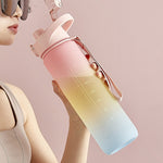 Gourde de sport en plastique grande capacité 1000 ml à couleurs dégradées, Rose Cerise, Bleu Ciel, Gris Argent