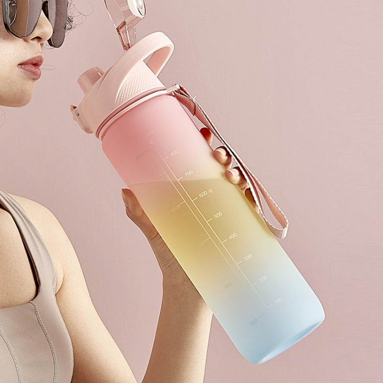 Gourde de sport en plastique grande capacité 1000 ml à couleurs dégradées, Rose Cerise, Bleu Ciel, Gris Argent