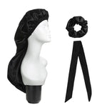 Lot de 3 pièces pour soin capillaire : bonnet long + turban + chouchou, rouge, bleu, violet, noir, blanc, orange, rose vif, argent, champagne, bleu lac