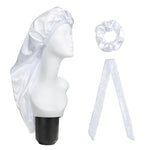 Lot de 3 pièces pour soin capillaire : bonnet long + turban + chouchou, rouge, bleu, violet, noir, blanc, orange, rose vif, argent, champagne, bleu lac
