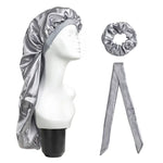 Lot de 3 pièces pour soin capillaire : bonnet long + turban + chouchou, rouge, bleu, violet, noir, blanc, orange, rose vif, argent, champagne, bleu lac