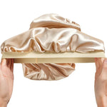 Lot de 3 pièces pour soin capillaire : bonnet long + turban + chouchou, rouge, bleu, violet, noir, blanc, orange, rose vif, argent, champagne, bleu lac