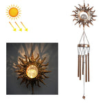 Carillon éolien solaire suspendu en fer avec lampes, Soleil, Lune
