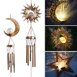 Carillon éolien solaire suspendu en fer avec lampes, Soleil, Lune