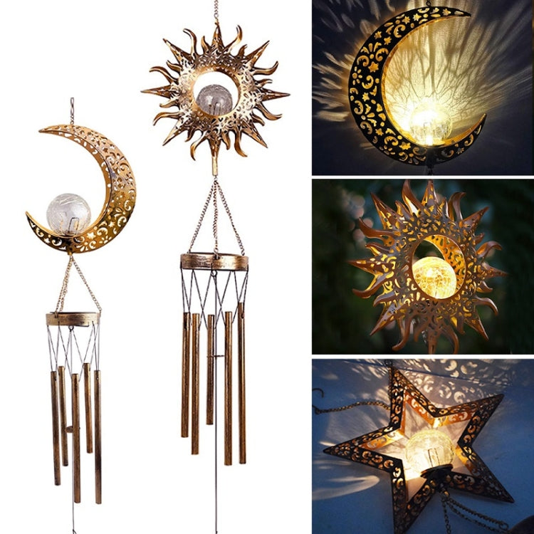 Carillon éolien solaire suspendu en fer avec lampes, Soleil, Lune