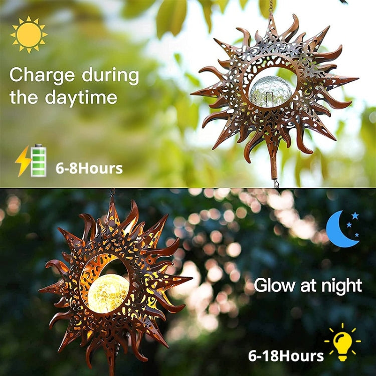 Carillon éolien solaire suspendu en fer avec lampes, Soleil, Lune