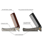 Peigne Pliant Huile Tête Barbe Coiffant, Plaquage Gris, Ambre