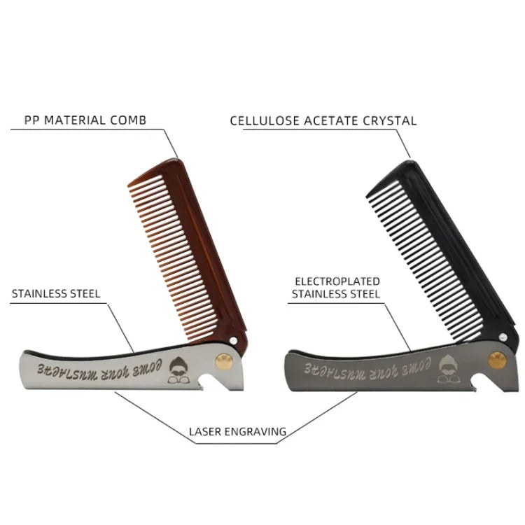 Peigne Pliant Huile Tête Barbe Coiffant, Plaquage Gris, Ambre