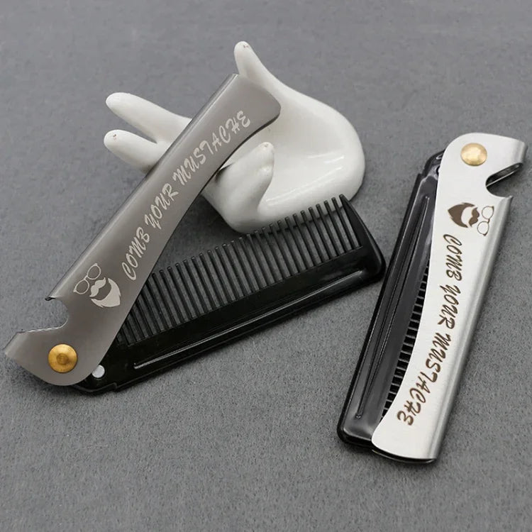 Peigne Pliant Huile Tête Barbe Coiffant, Plaquage Gris, Ambre