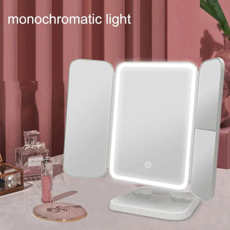 430 Lampe de table miroir de maquillage pliable à trois côtés avec LED, style enfichable, style de chargement, style de chargement à lumière tricolore