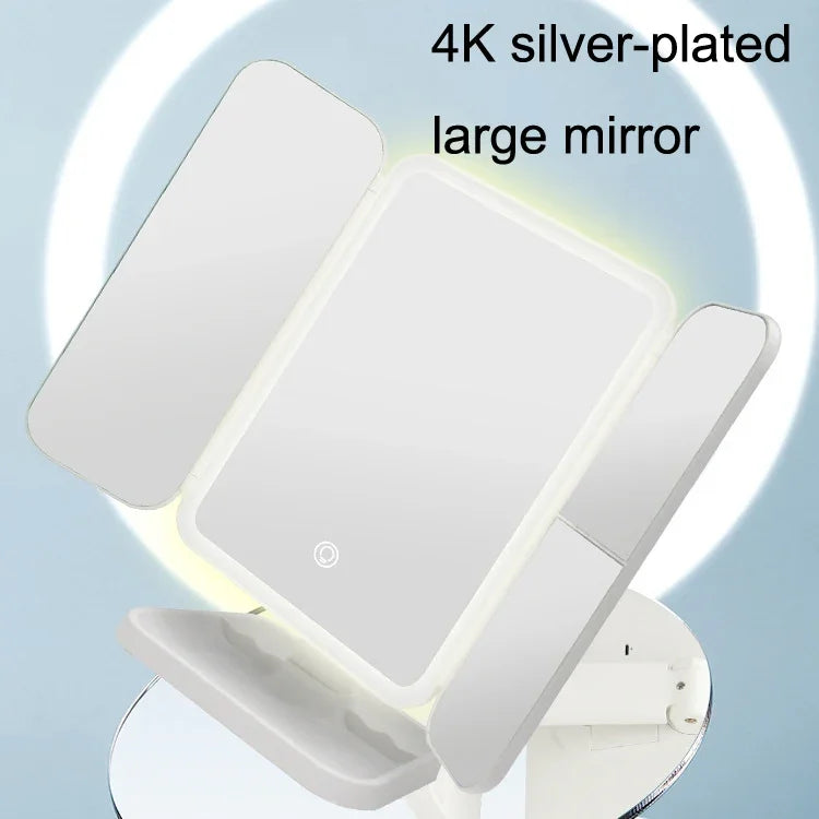 430 Lampe de table miroir de maquillage pliable à trois côtés avec LED, style enfichable, style de chargement, style de chargement à lumière tricolore