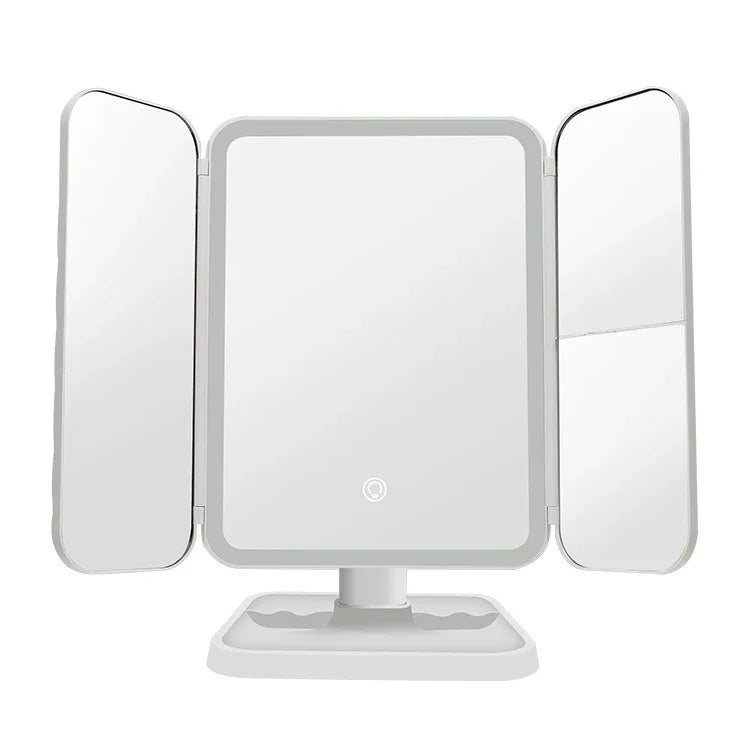 430 Lampe de table miroir de maquillage pliable à trois côtés avec LED, style enfichable, style de chargement, style de chargement à lumière tricolore