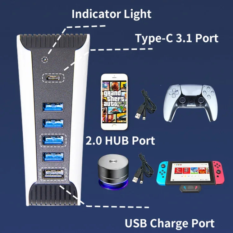 Hub USB 5 en 1 pour console PS5, pour PS5 5 en 1