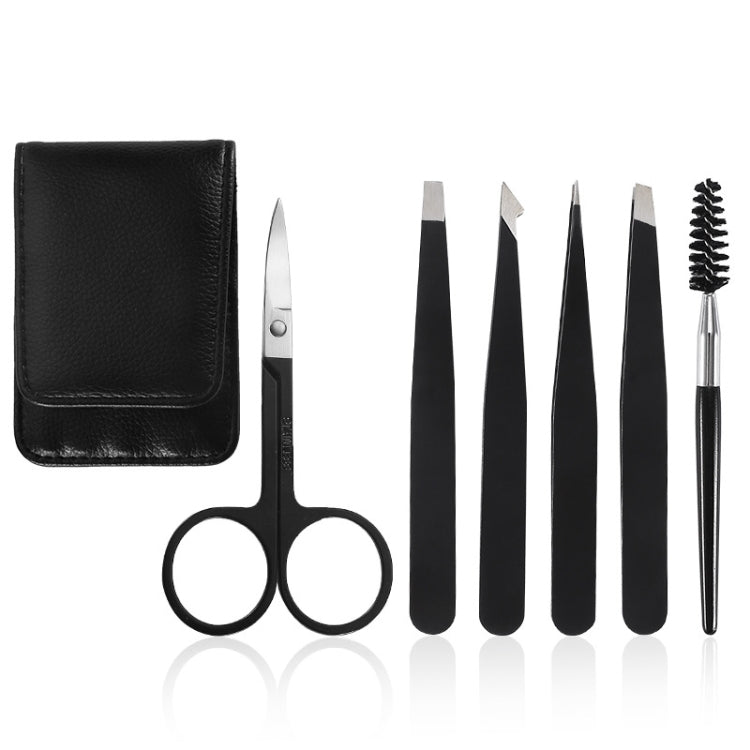 Kit de toilettage pour sourcils en acier inoxydable 6-en-1, noir, coloré