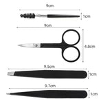 Kit de toilettage pour sourcils en acier inoxydable 6-en-1, noir, coloré
