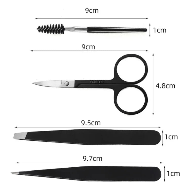 Kit de toilettage pour sourcils en acier inoxydable 6-en-1, noir, coloré