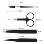 Kit de toilettage pour sourcils en acier inoxydable 6-en-1, noir, coloré