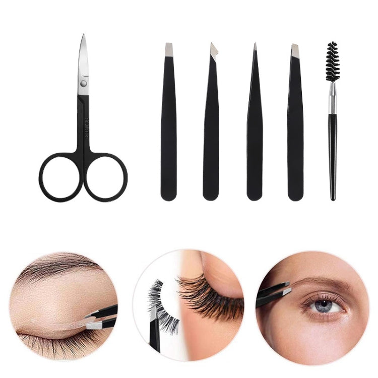 Kit de toilettage pour sourcils en acier inoxydable 6-en-1, noir, coloré