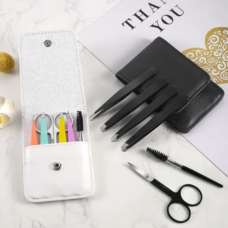 Kit de toilettage pour sourcils en acier inoxydable 6-en-1, noir, coloré