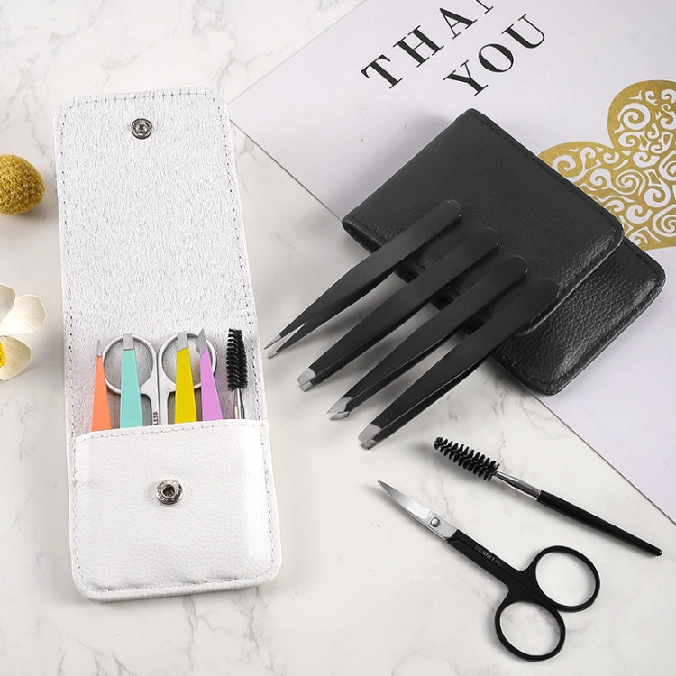 Kit de toilettage pour sourcils en acier inoxydable 6-en-1, noir, coloré